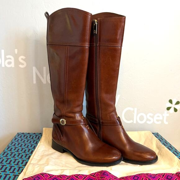 Tory Burch BRITA Riding Boot, Sienna Brown Leather Wmns Sz US6M, MSRP$495 - Picture 1 of 16